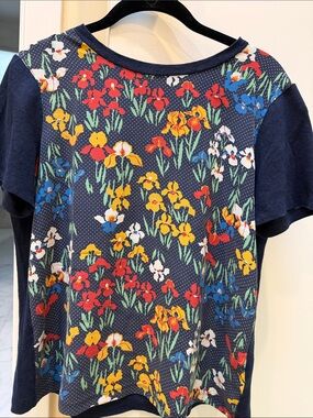 Tory Burch Navy Tee with Red and Yellow Floral front
